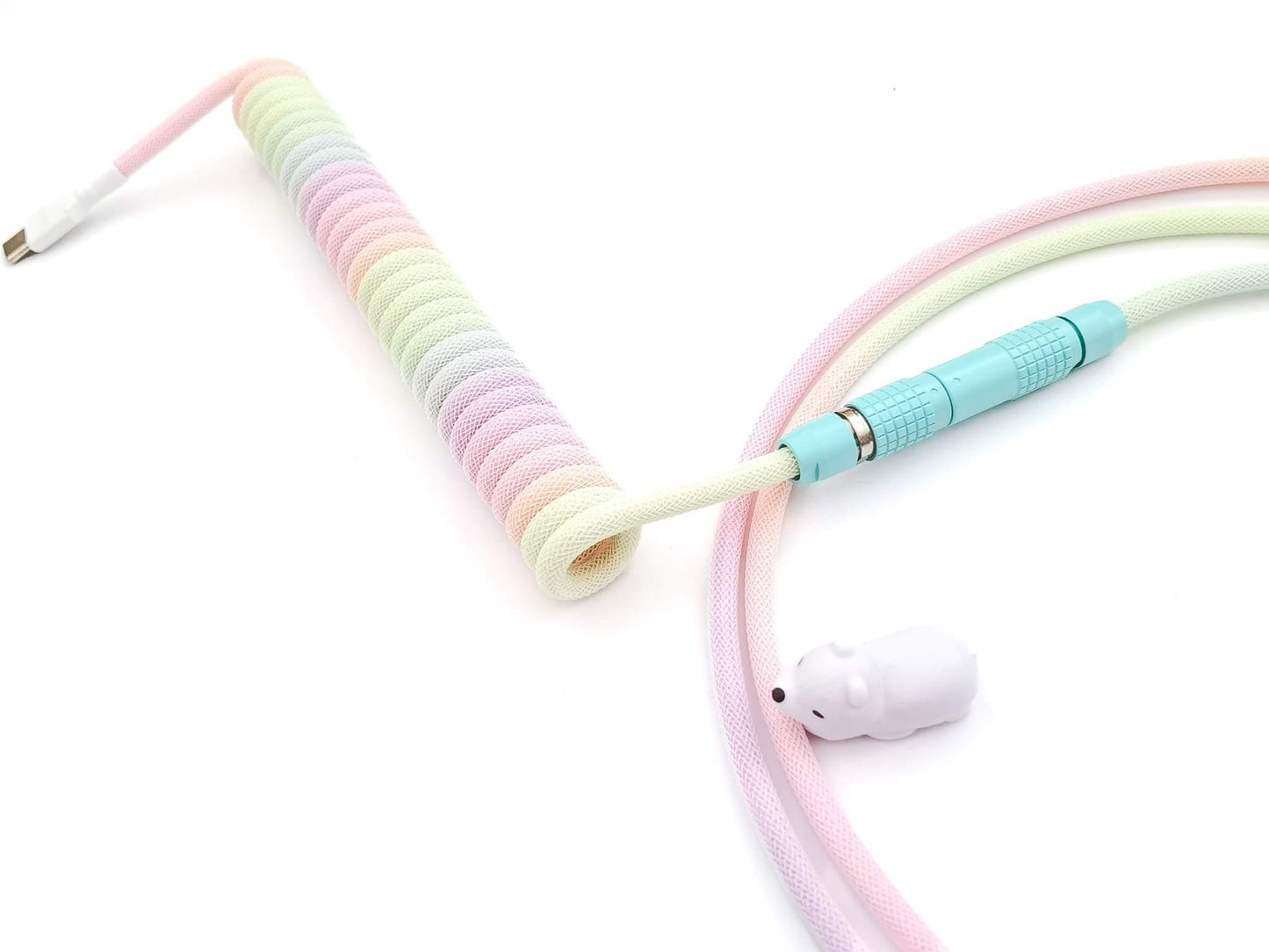 Custom Lemo cable with coil and white heat shrink and white cable bite protector