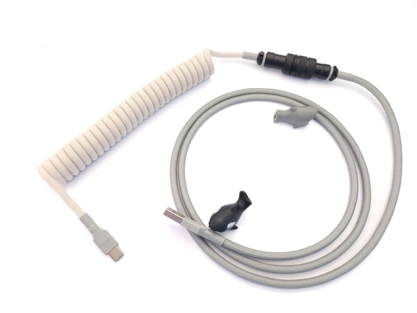 Custom cable for Nice PBT Classic keycaps set with beige coi, black Gx16 and silver host cable