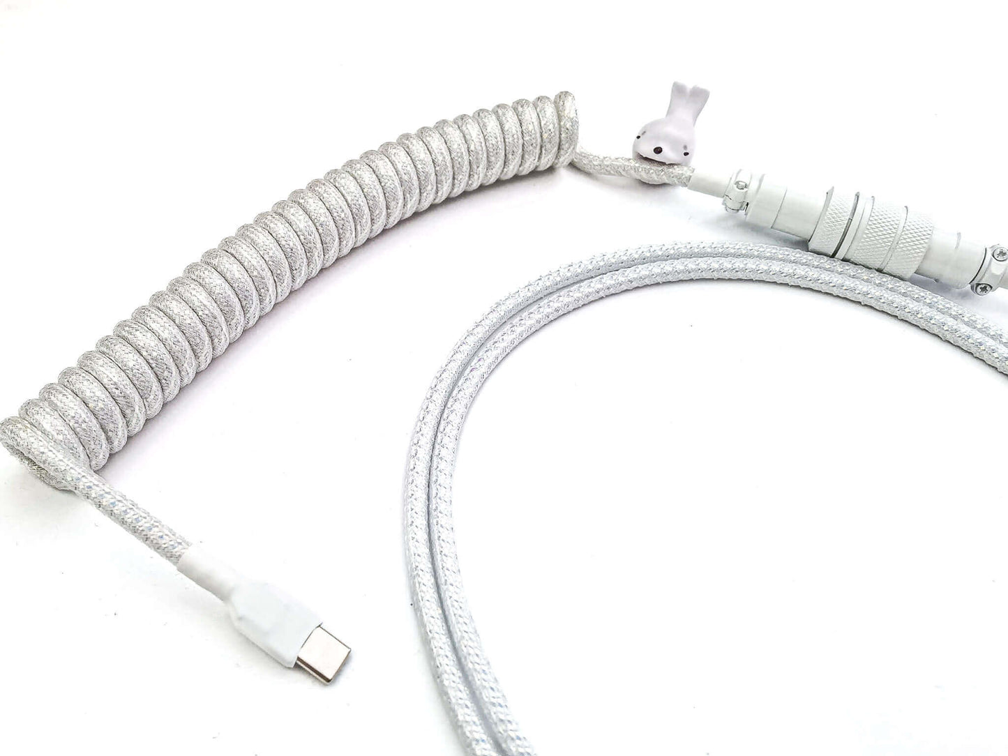 shiny white coiled cable with white Gx16, white coil and USB C connection