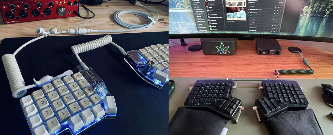 Two keyboards with custom TRRS cables built by King Cables