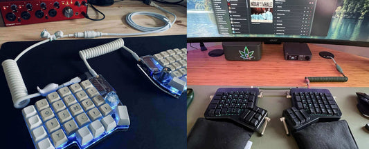 Two keyboards with custom TRRS cables built by King Cables