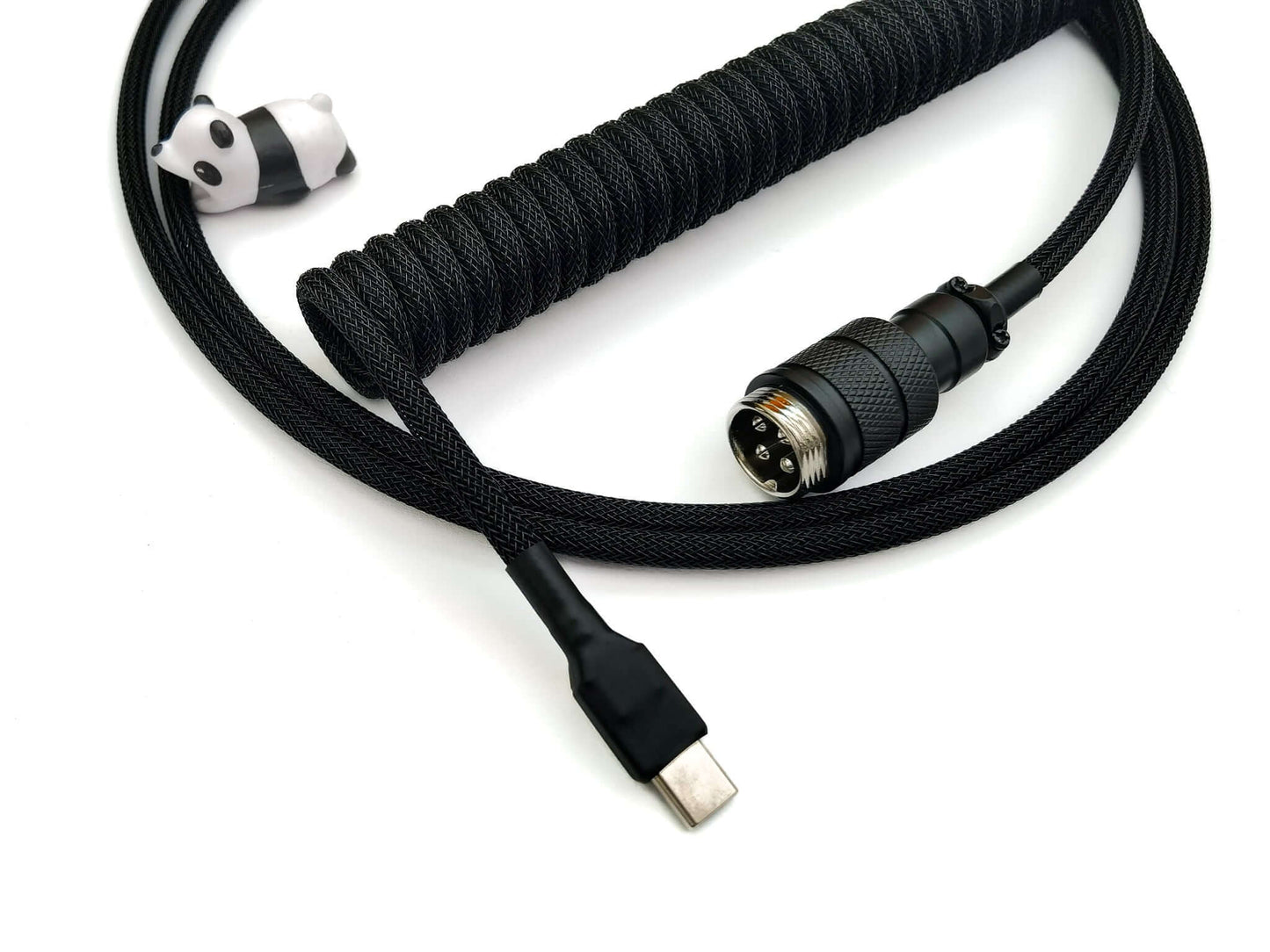 Black keyboard cable designed for black keycaps and black mechanical keyboards with USB C to C connection and black Gx16 connector