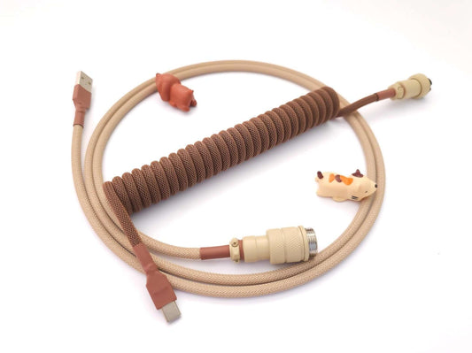 Cappuccino coiled keyboard cable with beige Gx16 and brown coil