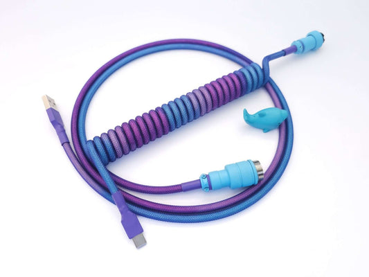 Dark purple coiled cable in rainbow purple and blue colors with Gx16 in blue