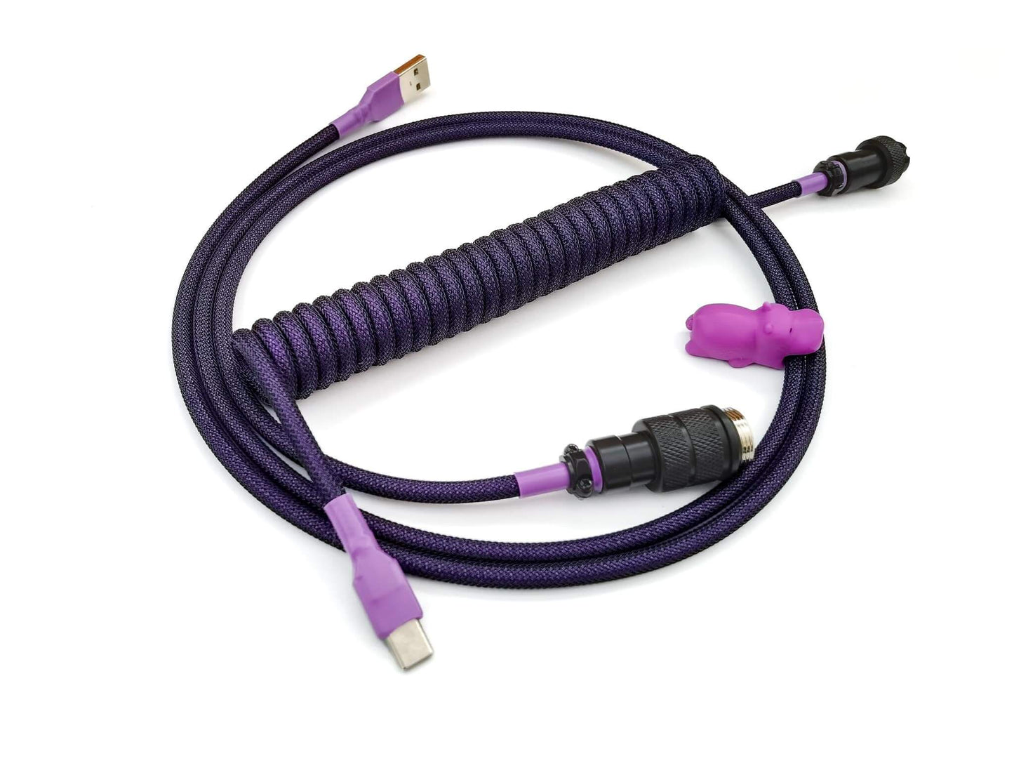 Purple coiled keyboard cable designe for GMK First love keycaps with black Gx16 and light purple heat shrink