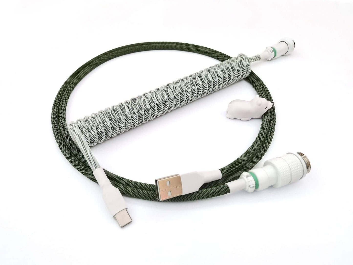 Keyboard cable inspired by GMK Botanical keycaps, with white Gx16 connector and white heat-shrink.