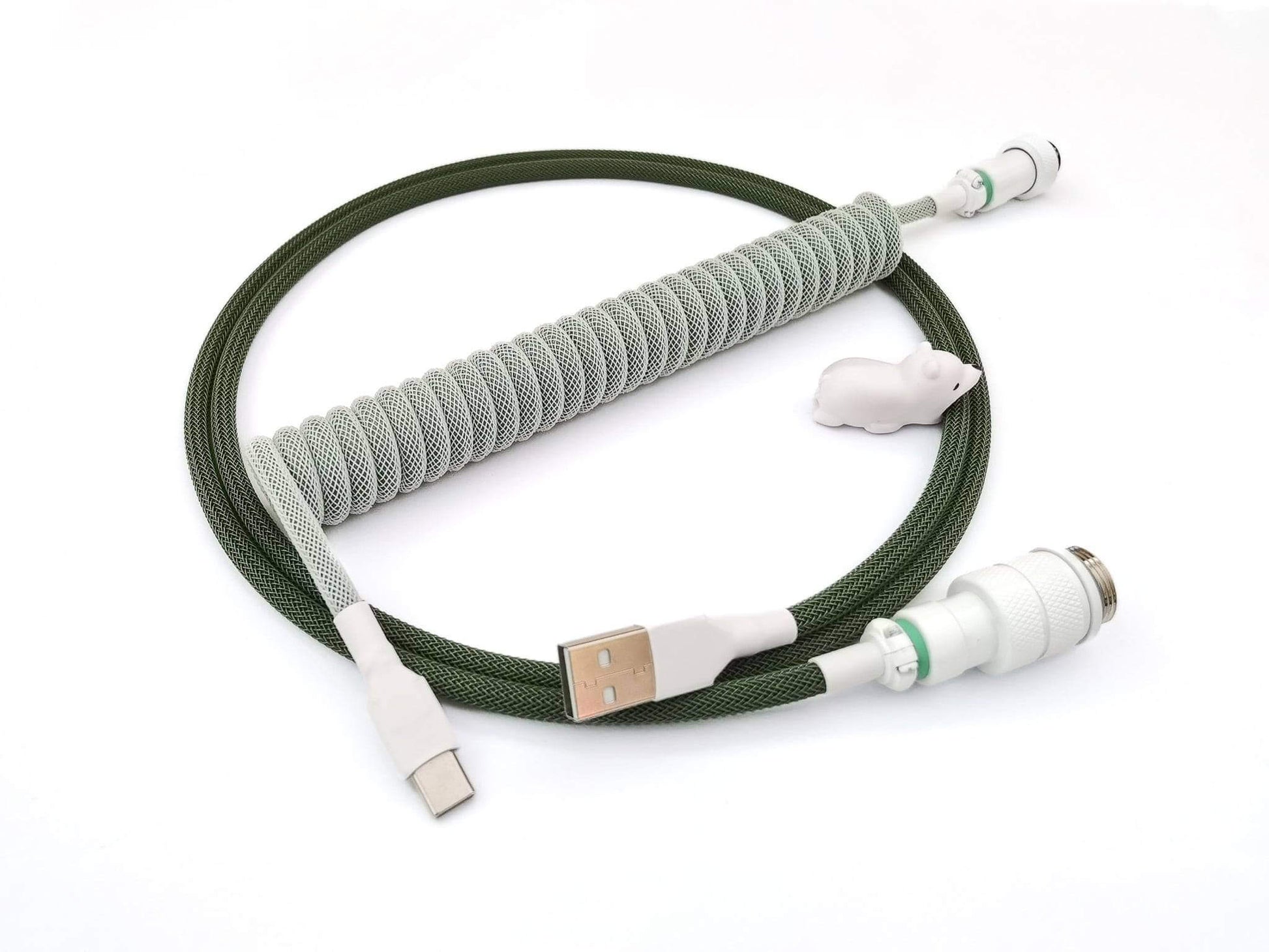 Keyboard cable inspired by GMK Botanical keycaps, with white Gx16 connector and white heat-shrink.