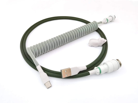Keyboard cable inspired by GMK Botanical keycaps, with white Gx16 connector and white heat-shrink.