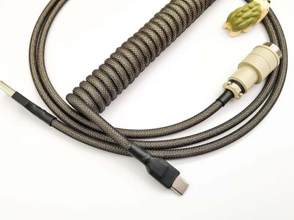 GMK Nines coiled cable in black and beige colors with Gx16 connector and USBC connection