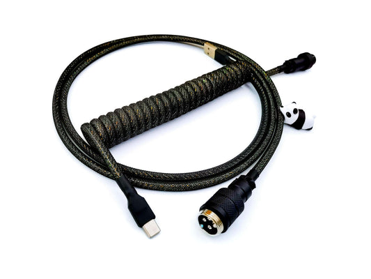 Galaxy dark coiled keyboard cable with sparkly paracord and black techflex