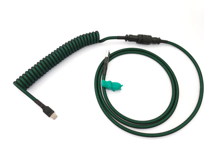 Green USB C cable, for Mechanical keyboard, with USB C to A conneciton and black Aviator.