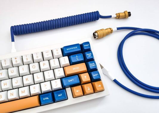 Blue coiled keyboard cable