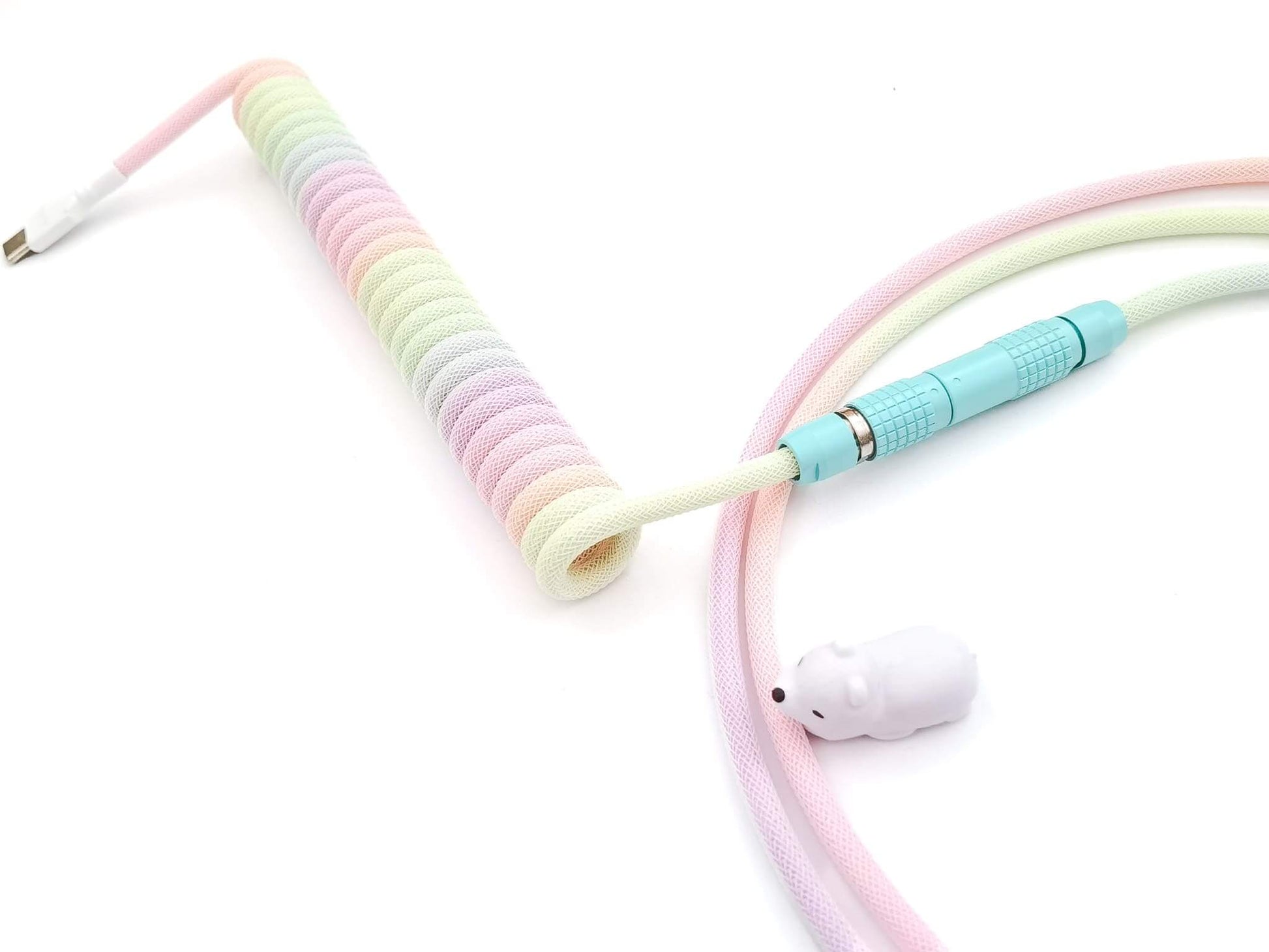 Custom Lemo cable with coil and white heat shrink and white cable bite protector