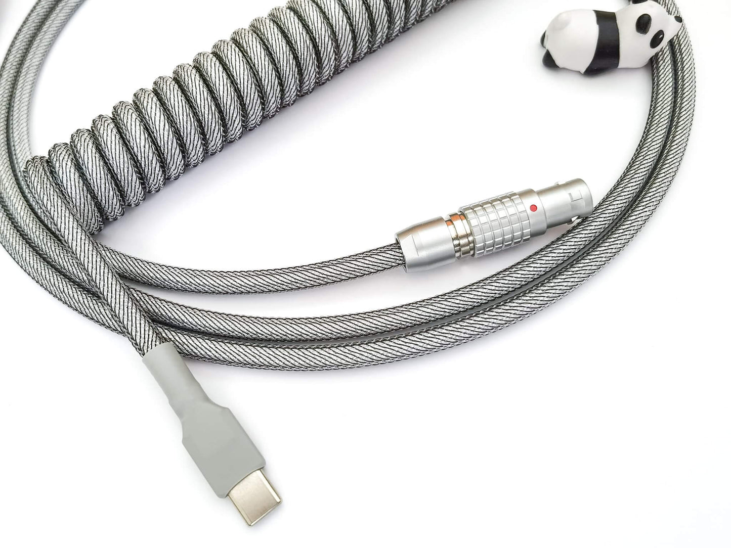 Light grey Lemo cable with gray USB C and, silver coil, flemo connector and panda cable bite