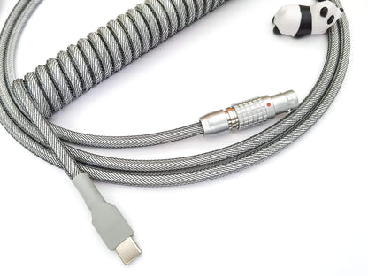 Light grey Lemo cable with gray USB C and, silver coil, flemo connector and panda cable bite
