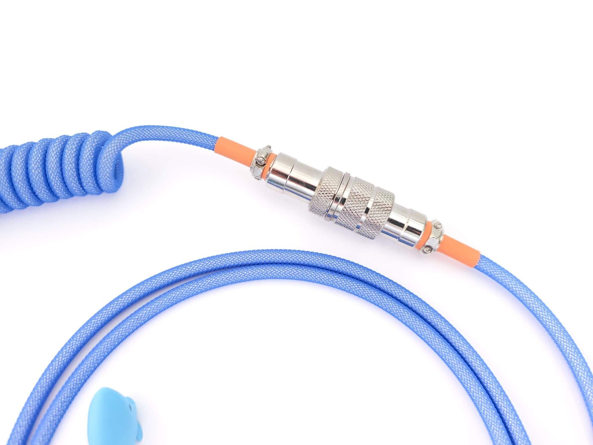 4-pin Gx16 Aviator connector with orange heat shrink on blue coil