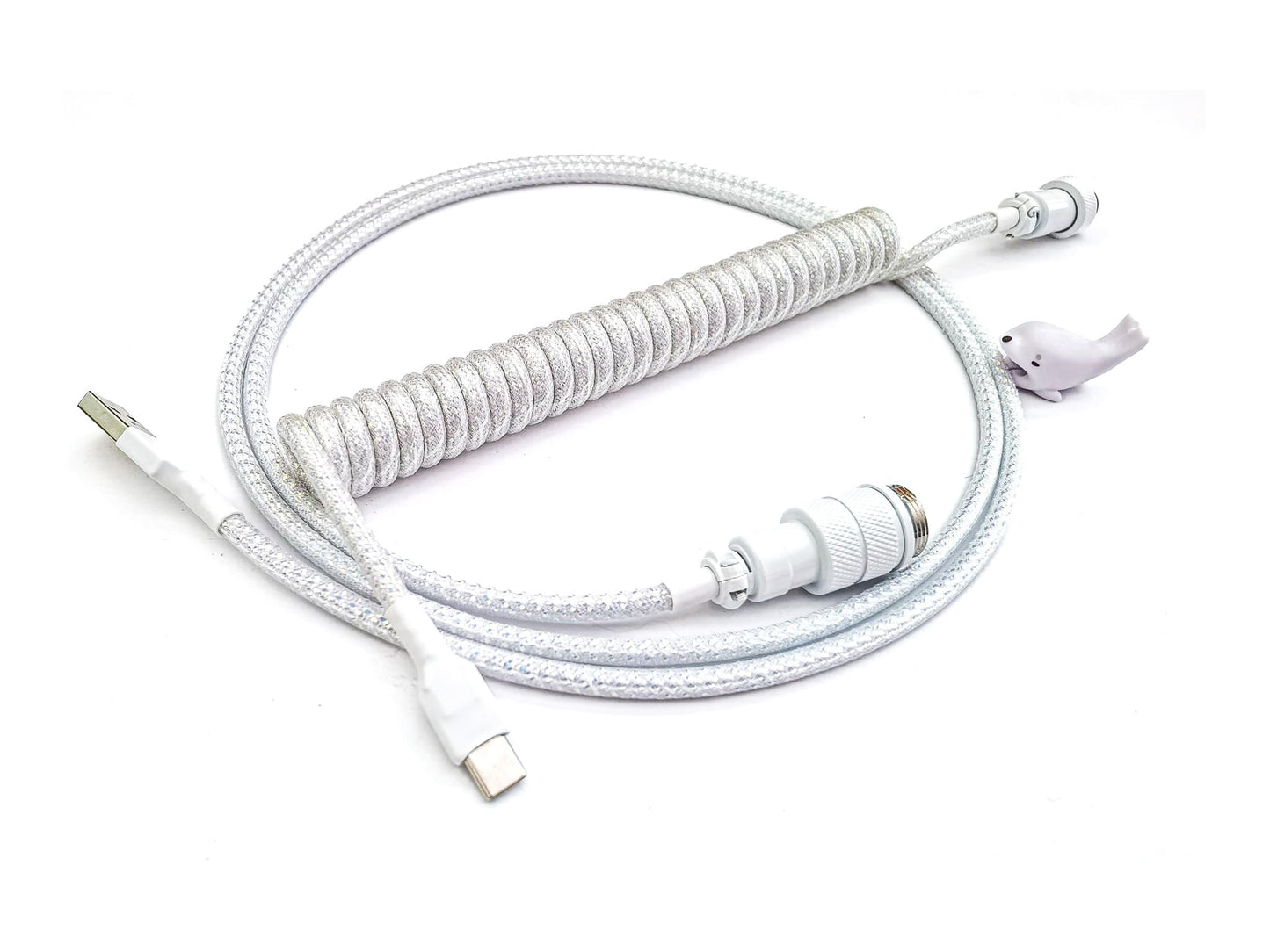 White coiled cable with white Gx16 aviator and USB C to A connection.