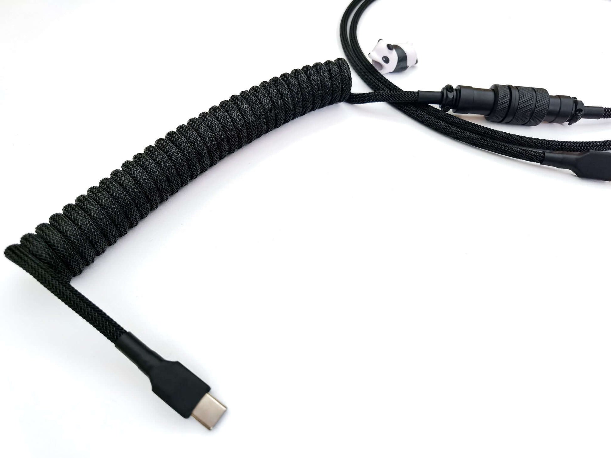 A USB C cable in black with Gx16 connector, painted in black, and black heat-shrink, and panda cable bite