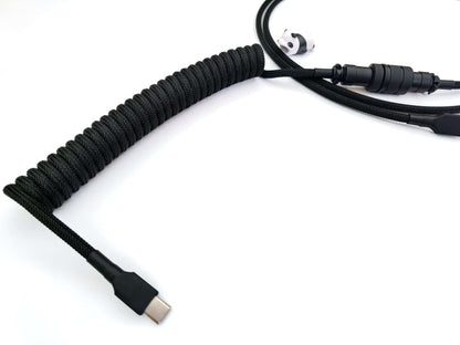 A USB C cable in black with Gx16 connector, painted in black, and black heat-shrink, and panda cable bite