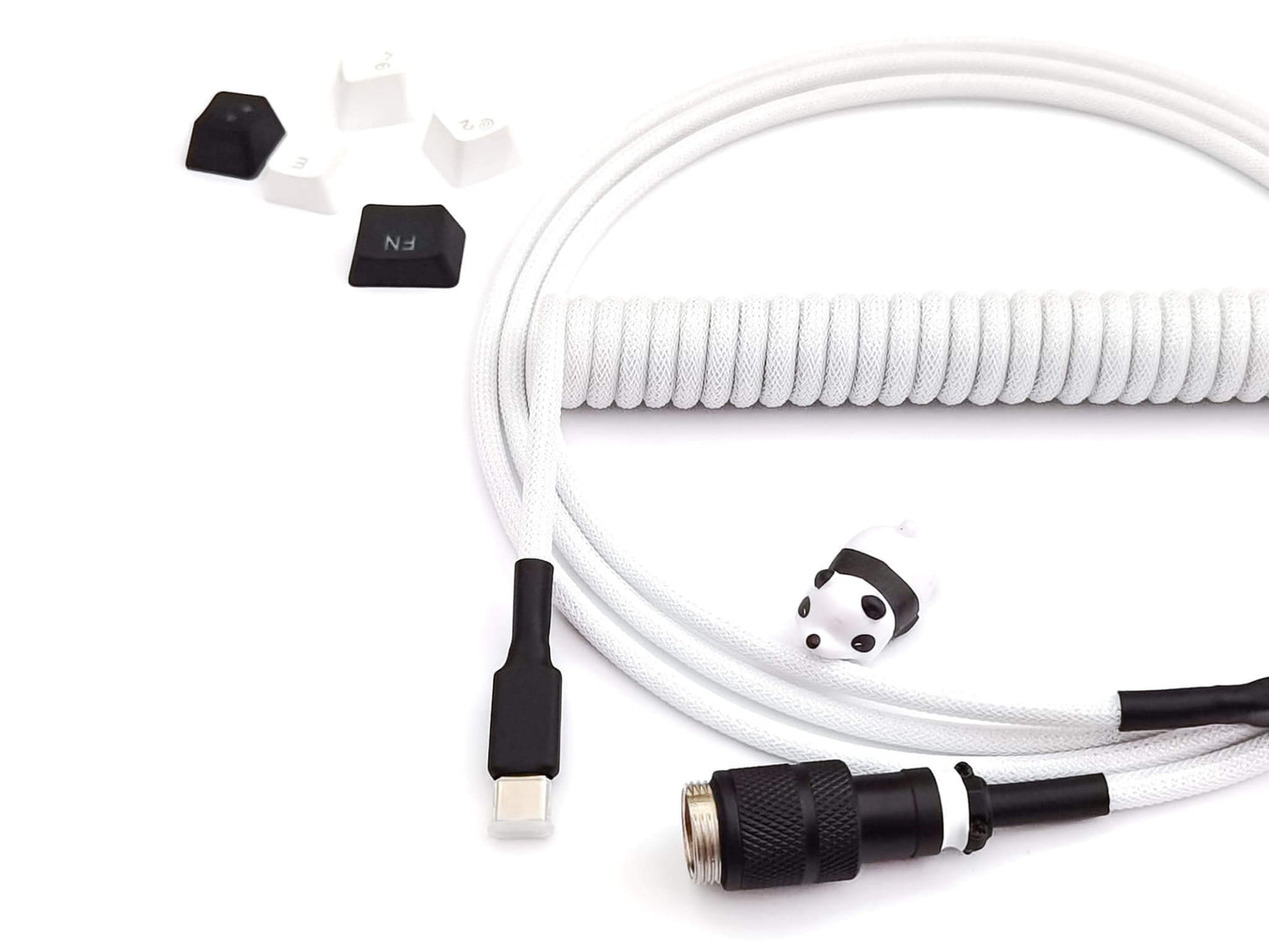 BOW keyboard cable with white coil, black Aviator connector, black heat-shrink and USB C to A connection