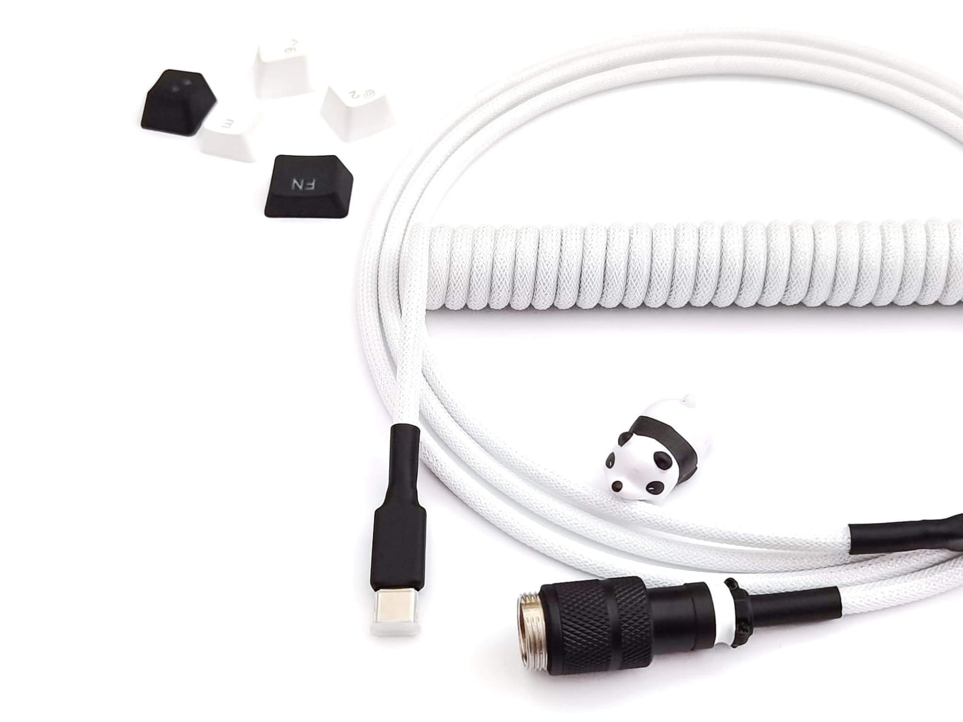 BOW keyboard cable with white coil, black Aviator connector, black heat-shrink and USB C to A connection