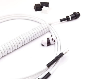 Coiled keyboard cable in black on white colors for black on white keycaps and black and white keyboards