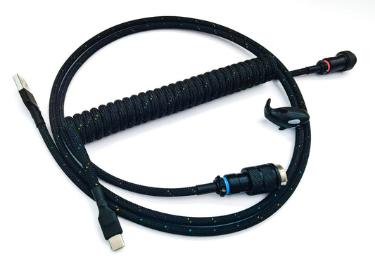 shiny black coiled keyboard cable