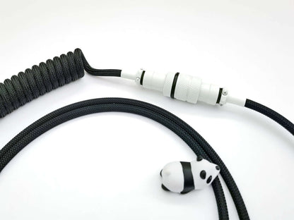 white and black keyboard cable with USB C to C connection, black coil, white Aviator connector and white heat shrink