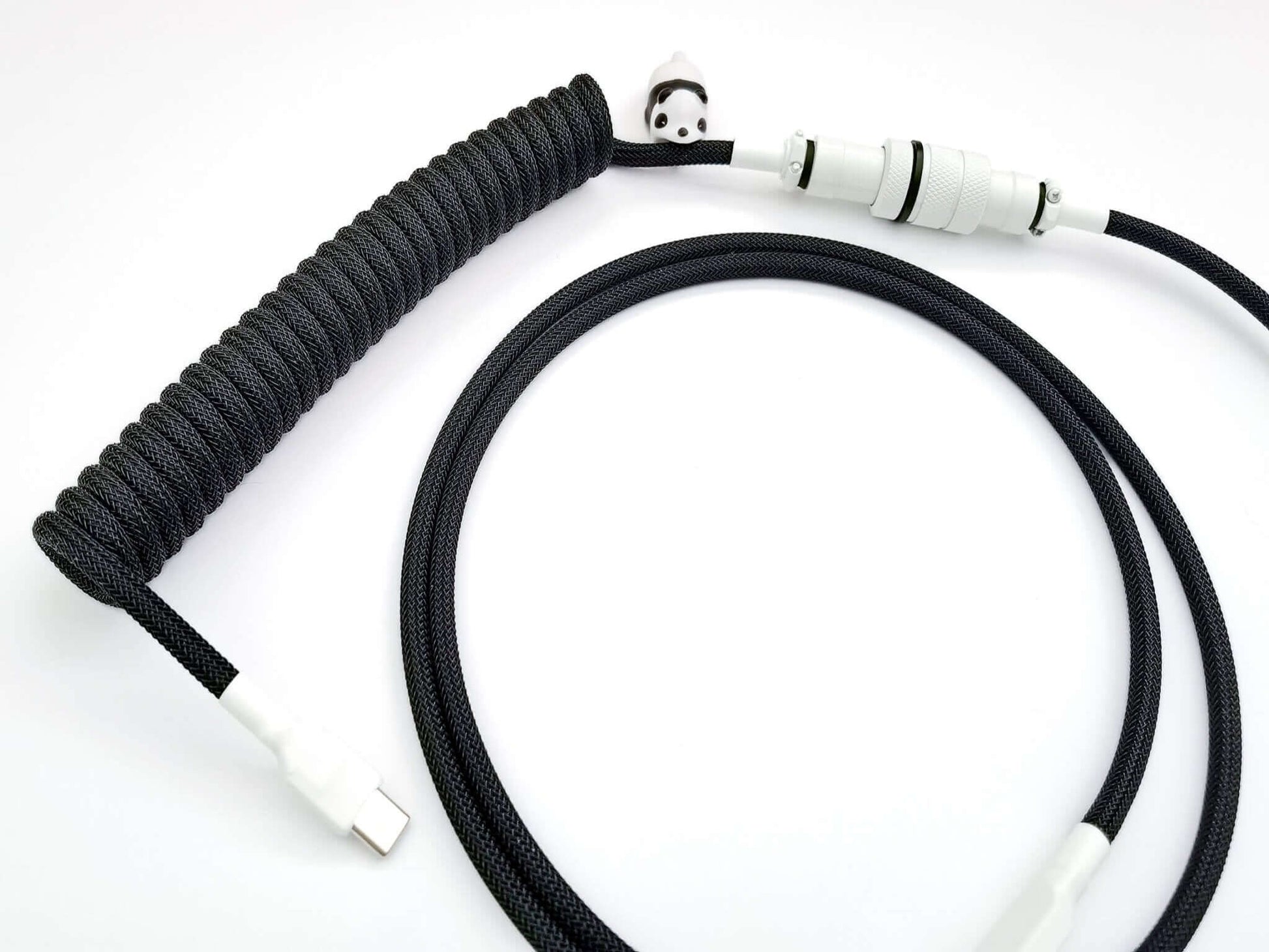 coiled cable in black and white designed for WOB and BOW keycaps with white Aviator and black coil