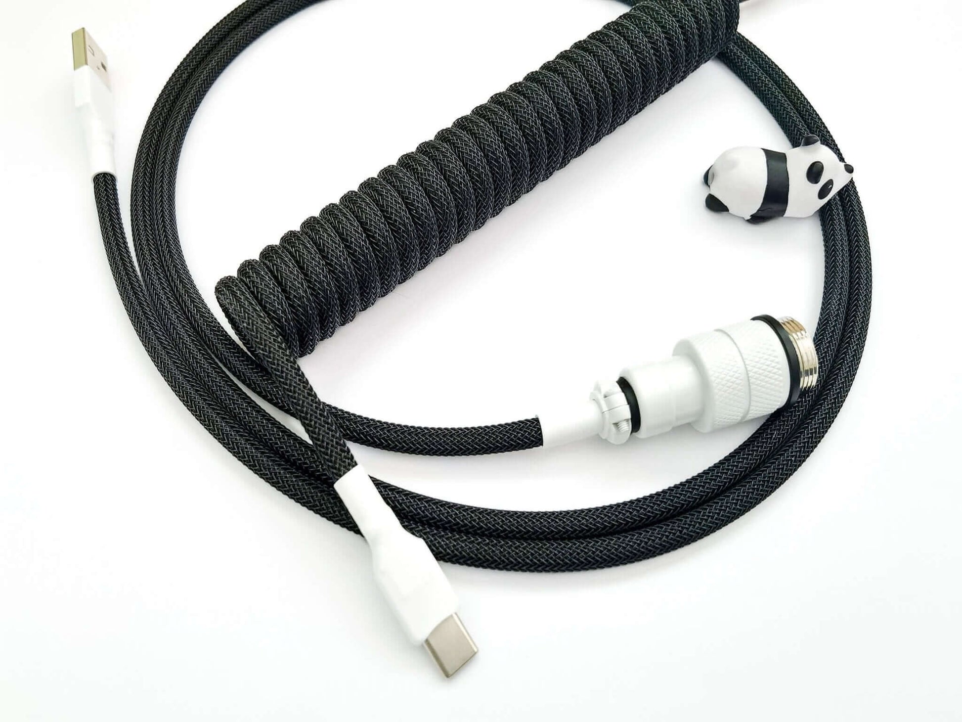 White on black keyboard cable with white Gx16, black coil, and white heat-shrink
