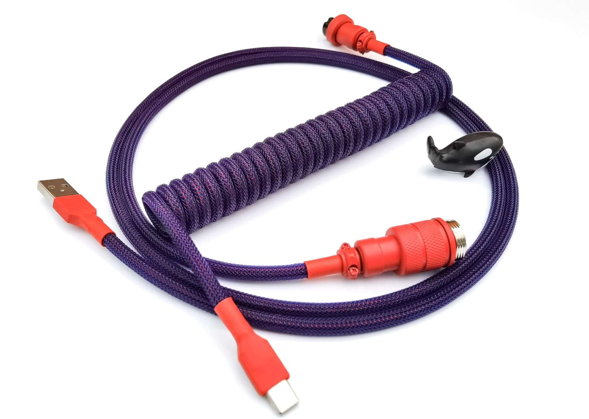 Drop Mito Laser coiled keyboard cable with red Gx16 and dark purple coil