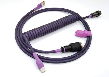 Purple coiled keyboard cable designe for GMK First love keycaps with black Gx16 and light purple heat shrink