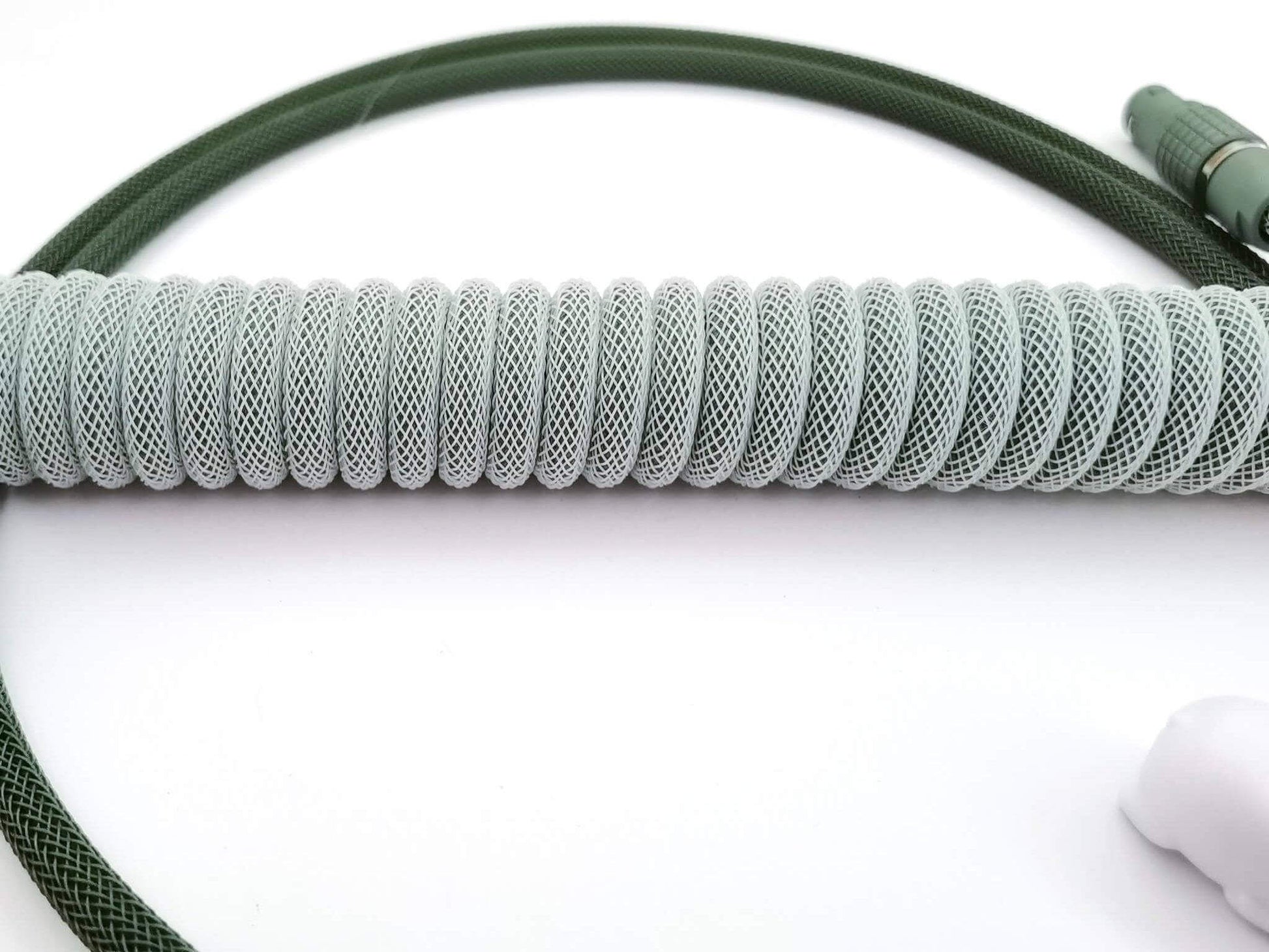 GMK Botanical coiled cable, with Lemo connector and USB C to A connection.