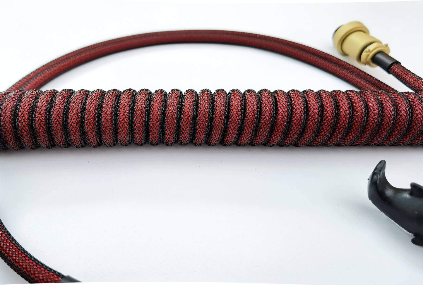 Custom USB keyboard cable for GMK Red Samurai keycaps with red coil and USB C connection