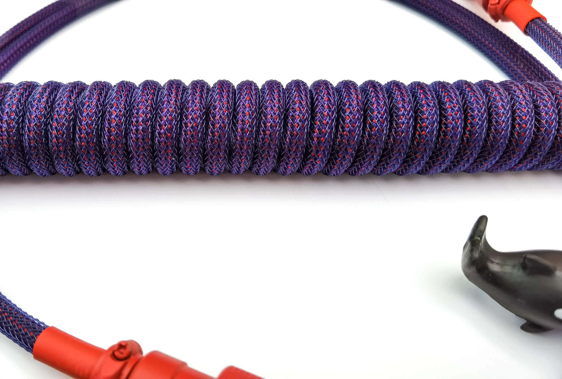 GMK Laser coiled keyboard cable with dark purple and red colors