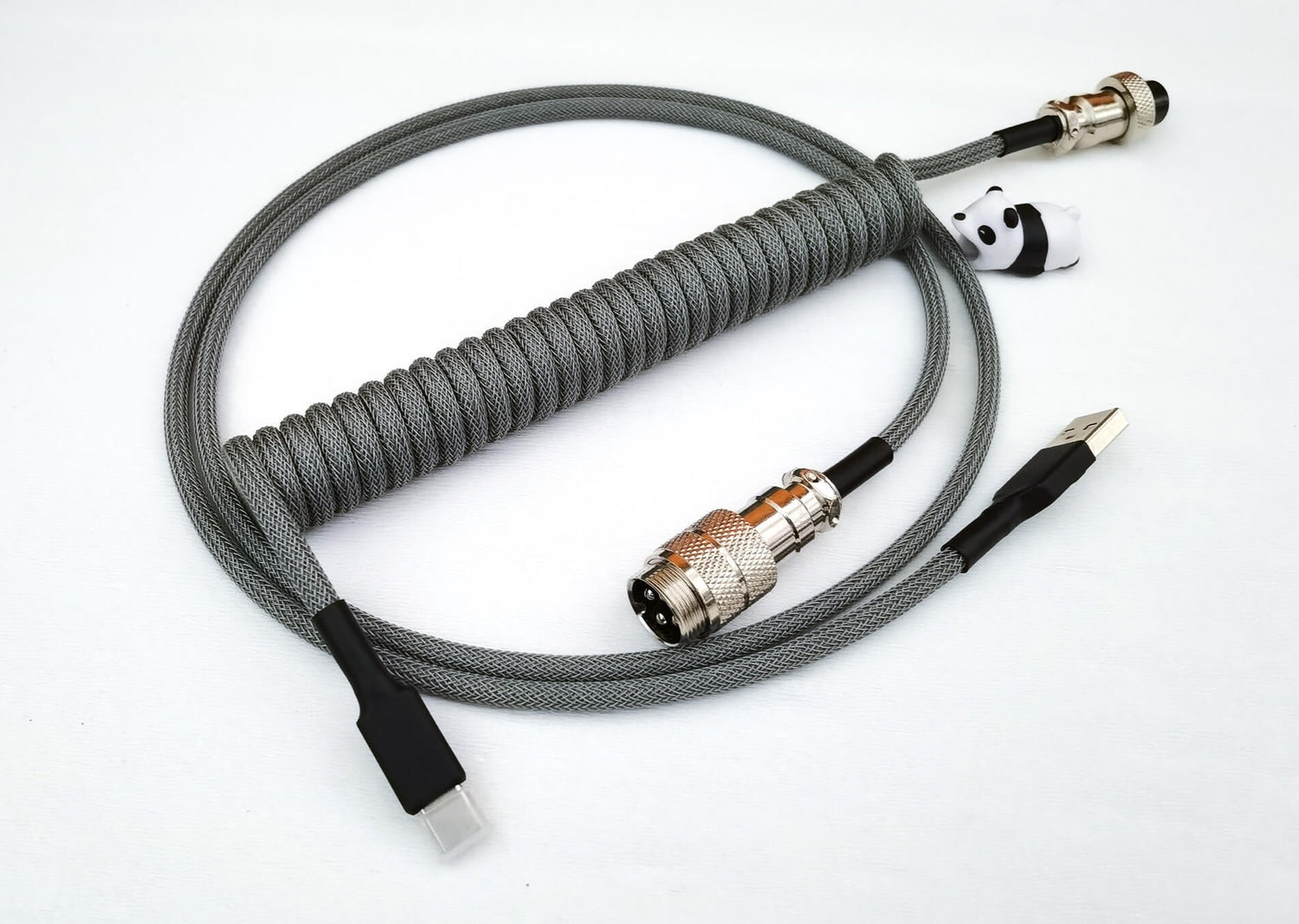 Grey coiled keyboard USB cables