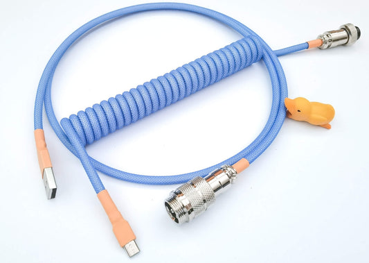 blue coiled keyboard cable