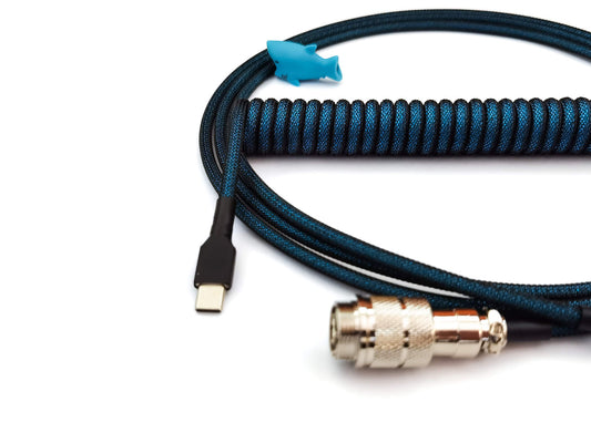 Dark blue coiled cable